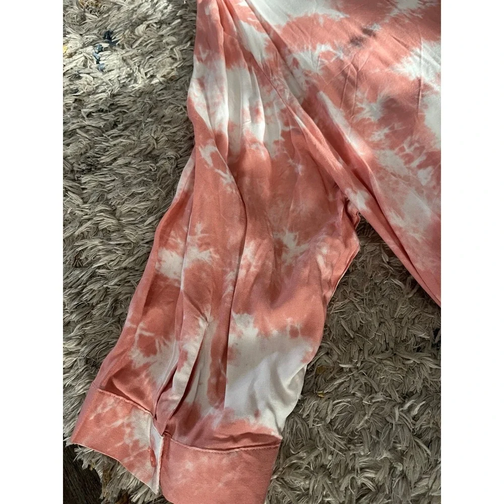 Como Blue Women's Tie Dye Button Up Shirt Peach NWOT 3X Tie Bottom Swim Cover Up - Picture 7 of 8